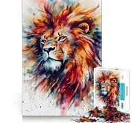 Rompecabezas de 1000 Piezas con diseño de león en Acuarela para Adultos Juego para ejercitar la Mente Corte láser para un Ajuste Actividad gratificante para días lluviosos (38x52cm)