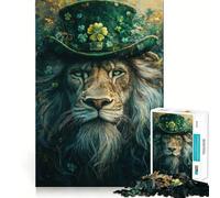 Rompecabezas de 1000 Piezas con diseño de león para el Día de San Patricio, Ideal para Adultos Juguete para ejercitar la Mente, Suave y Relajante Un Regalo Encantador (38x26cm)