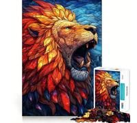 Rompecabezas de 1000 Piezas con diseño de león rugiente en vidriera para Adolescentes Juguete de lógica Mental Diseño Tranquilo y Firme Artículo de Santa Claus (38x52cm)