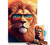 Rompecabezas de 1000 Piezas con diseño de león y Gafas de Sol para Adolescentes, Ideal para Jugar y aliviar el estrés Regalo artístico con Corte preciso 38x26cm