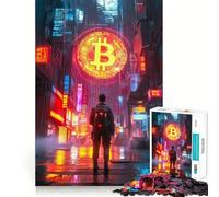 Rompecabezas de 1000 Piezas con diseño de Letrero de neón de Bitcoin y Paisaje Urbano Arte de Corte preciso Juguete para desarrollar la Capacidad cognitiva Tiempo de Juego Tranquilo Regalo