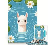 Rompecabezas de 1000 Piezas con diseño de Llama de Dibujos Animados en un Estanque con nenúfares Bordes Lisos Juego Divertido y Relajante Regalo Ideal para cumpleaños (50x75cm)