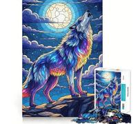 Rompecabezas de 1000 Piezas con diseño de Lobo Aullando a la Luna Juego de concentración Mental para Adultos Corte láser Actividad Nocturna Divertida para Toda la Familia (38x26cm)