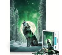 Rompecabezas de 1000 piezas con diseño de lobo aullando a la luz de la luna Diversión para ejercitar la mente Piezas sin rebabas y de corte limpio Actividad absorbente para noches tranquilas (50x75cm)