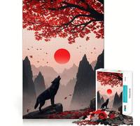 Rompecabezas de 1000 Piezas con diseño de Lobo Aullando bajo el Sol Rojo y un árbol Juego para Adultos Que estimula la Mente Superficie Lisa y sin Rebabas Un pasatiempo Fascinante para los Momentos
