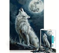 Rompecabezas de 1000 Piezas con diseño de Lobo Aullando bajo la Luna Juego Mental Divertido,sin Espacios y con Ajuste Perfecto Regalo Ideal para reuniones Familiares (38x52cm)
