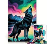 Rompecabezas de 1000 Piezas con diseño de Lobo Aullando y Aurora Boreal para Adultos Divertido Juego de Memoria Requiere Corte Experto y es una Actividad Relajante para Grupos en Interiores (38x26cm)