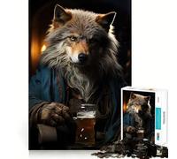 Rompecabezas de 1000 Piezas con diseño de Lobo Bebiendo Cerveza,Piezas de Ajuste preciso,Juego cognitivo,Regalo,Momento Acogedor y Divertido,Escena navideña (50x75cm)