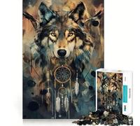 Rompecabezas de 1000 Piezas con diseño de Lobo Bohemio y atrapasueños Juego de precisión,lógica y para Relajarse Decoración navideña para el hogar 50x75cm