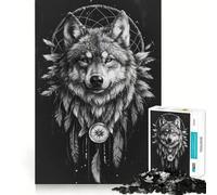 Rompecabezas de 1000 Piezas con diseño de Lobo Bohemio y atrapasueños Juego de precisión,lógica y para Relajarse Decoración navideña para el hogar 38x52cm