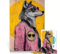 Rompecabezas de 1000 Piezas con diseño de Lobo con Gafas de Sol para Adultos Juego Que estimula la Mente Superficie Lisa y sin Rebabas Un pasatiempo Fascinante para los Momentos de Ocio (38x26cm)
