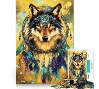 Rompecabezas de 1000 Piezas con diseño de Lobo con Tocado atrapasueños Un Ejercicio Mental Divertido y entretenido Piezas de Ajuste preciso Una Forma Atractiva de Pasar el Tiempo Libre