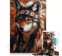 Rompecabezas de 1000 Piezas con diseño de Lobo con Tocado Nativo Americano para Adultos Juguete para Resolver Problemas Juego de Corte de Calidad Profesional Actividad Relajante para Grupos