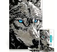 Rompecabezas de 1000 piezas con diseño de lobo de ojos azules,piezas de ajuste preciso,juego divertido y estimulante,ideal para momentos de diversión en un ambiente acogedor o como decoración navideña