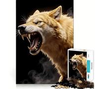 Rompecabezas de 1000 Piezas con diseño de Lobo Dorado rugiente sobre Fondo Negro para Adultos Juguete para ejercitar la Mente y Relajarse Corte de precisión Regalo Elegante (50x75cm)