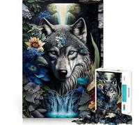 Rompecabezas de 1000 Piezas con diseño de Lobo en la Jungla Mandala Diversión sin Rebabas Piezas de Corte Limpio Actividad Absorbente para Noches tranquilas (38x52cm)