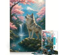 Rompecabezas de 1000 Piezas con diseño de Lobo en un Paisaje de cerezos en Flor para Adultos Divertido Juego de Memoria Elaboración de Corte experta Actividad Relajante para Grupos en Interiores
