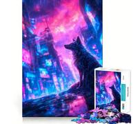 Rompecabezas de 1000 Piezas con diseño de Lobo en un Paisaje Urbano neón ciberpunk para Adultos Diversión,Corte de precisión,Bordes Lisos,Actividad Absorbente para Noches tranquilas (50x75cm)