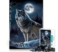 Rompecabezas de 1000 Piezas con diseño de Lobo Invernal Pintado al óleo para Adultos Diversión para Entrenar la Mente Componentes Resistentes y de Corte Limpio Actividad Relajante para desconectar