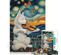 Rompecabezas de 1000 Piezas con diseño de Lobo Tocando el violín para Adultos Juego de concentración Mental, Cortado con láser Actividad Nocturna Familiar para divertirse (38x52cm)