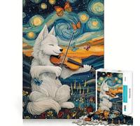Rompecabezas de 1000 Piezas con diseño de Lobo Tocando el violín para Adultos Piensa,Entrena y Juega Cierre Seguro,sin Piezas Sueltas aliviar el estrés (50x75cm)