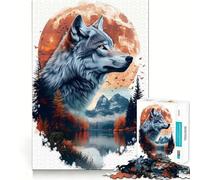 Rompecabezas de 1000 Piezas con diseño de Lobo y Luna Llena para Adultos Juego Que estimula la Mente Superficie Lisa y sin Rebabas Un pasatiempo Fascinante para los Momentos de Ocio (38x52cm)