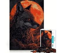 Rompecabezas de 1000 Piezas con diseño de Lobo y Luna roja para Adolescentes Estimula la Mente,es Divertido,no Tiene Piezas Sueltas y es una Forma entretenida de Pasar el Tiempo Libre (38x52cm)