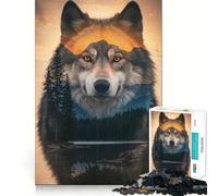 Rompecabezas de 1000 Piezas con diseño de Lobo y Paisaje,Doble exposición,para Adolescentes Juego de Habilidades mentales Corte láser para un Ajuste Actividad Relajante para Grupos