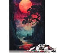 Rompecabezas de 1000 Piezas con diseño de Luna de Sangre y Atardecer en el río, Ideal para Adultos, Ideal como Juego Relajante, 1000 Piezas (38 x 26 cm)