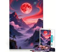 Rompecabezas de 1000 Piezas con diseño de Luna Roja sobre Paisaje de Montaña para Adultos Juego de Mente Pasatiempo en Casa Bordes Limpios Un Regalo Encantador (50x75cm)