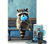 Rompecabezas de 1000 Piezas con diseño de Mapache Comiendo algodón de azúcar Azul para Adolescentes Juguete Inteligente para Jugar en Interiores Corte preciso (50x75cm)