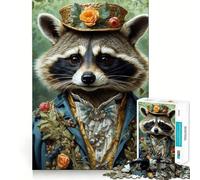 Rompecabezas de 1000 Piezas con diseño de Mapache con Atuendo Formal y Fondo Floral para Adolescentes Fortalece la Memoria, Calma, relajación y Tiene Bordes Suaves Un Regalo increíble (50x75cm)