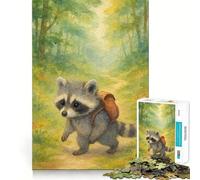 Rompecabezas de 1000 Piezas con diseño de Mapache en Acuarela con Mochila en el Bosque Ideal para Adolescentes estimula la Mente Encaja Perfectamente y no Deja Huecos para Relajarse en Grupo