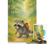 Rompecabezas de 1000 Piezas con diseño de Mapache en Acuarela con Mochila en el Bosque Ideal para estimular la concentración Diversión Garantizada Corte láser para un Ajuste Actividad