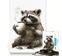 Rompecabezas de 1000 Piezas con diseño de Mapache fumando Cannabis para Adolescentes, Ideal para Mejorar la Memoria, Relajarse y divertirse Diseño artístico con Corte nítido (50x75cm)
