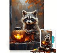 Rompecabezas de 1000 Piezas con diseño de Mapache y Calabaza de Halloween para Adultos Juguete para ejercitar la Mente y Relajarse Corte de precisión Regalo Elegante (50x75cm)