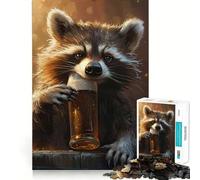 Rompecabezas de 1000 Piezas con diseño de Mapache y Cerveza,Bordes Lisos,Ideal para desarrollar la Mente,divertirse y Pasar un rato Agradable cumpleaños o como pasatiempo 38x52cm