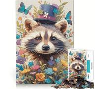Rompecabezas de 1000 Piezas con diseño de Mapache y Flores para Adolescentes Ideal para Mejorar la Memoria, Relajarse y divertirse Corte Firme Regalo Festivo (50x75cm)