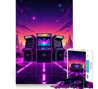 Rompecabezas de 1000 Piezas con diseño de máquinas recreativas Retro en Paisaje neón para Adolescentes Juego Inteligente para Jugar en Grupo Imagen para armar y Decorar la Pared (50x75cm)