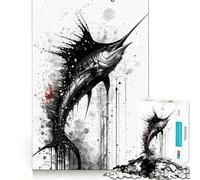Rompecabezas de 1000 Piezas con diseño de marlín Negro Pintado con Tinta,Corte preciso,Juego Mental,Regalo fácil de Jugar,Regalo Divertido de cumpleaños 38x26cm