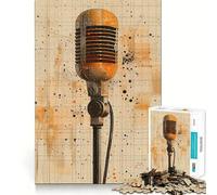 Rompecabezas de 1000 Piezas con diseño de micrófono Vintage para Adultos Juguete Que desafía la Mente Corte preciso y alineación Actividad Divertida para Toda la Familia (38x52cm)