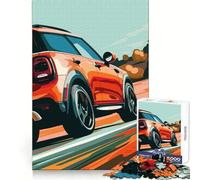 Rompecabezas de 1000 Piezas con diseño de Mini Cooper Naranja en la Carretera para Adultos Juguete para ejercitar la Mente Juego de Interior Pieza de Arte de Corte preciso (50x75cm)