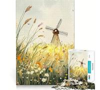 Rompecabezas de 1000 Piezas con diseño de Molino de Viento en un Campo Juego Mental Divertido,sin Huecos y con Ajuste Perfecto Regalo Ideal para reuniones Familiares (38x26cm)