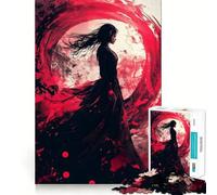 Rompecabezas de 1000 Piezas con diseño de Mujer en círculo Rojo para Adultos Juguete para ejercitar la Mente Imagen Suave y Relajante para armar Un Regalo Encantador (38x26cm)