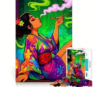 Rompecabezas de 1000 piezas con diseño de mujer en kimono fumando en pipa para adultos Juego para mejorar la memoria Juego de corte de calidad profesional Actividad para compartir en familia (50x75cm)