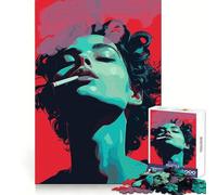 Rompecabezas de 1000 Piezas con diseño de Mujer fumando y Adolescentes Ideal para Relajarse y desconectar Regalar en Vacaciones (38x52cm)