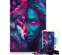 Rompecabezas de 1000 Piezas con diseño de Mujer Lobo Morada y Azul para Adolescentes Refuerza la Memoria, Proporciona Momentos de Paz y es un Regalo clásico (38x26cm)