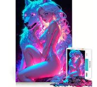 Rompecabezas de 1000 Piezas con diseño de Mujer Lobo neón Sexy para Adolescentes Ideal para Mejorar la Memoria y el Tiempo Libre Diseño de Corte sólido Artículo de Papá Noel 38x52cm