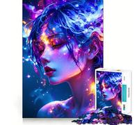 Rompecabezas de 1000 Piezas con diseño de Mujer neón y Estrellas para Adolescentes Juguete Inteligente para Jugar en Interiores Bordes Lisos Colección de Arte Pieza (38x26cm)