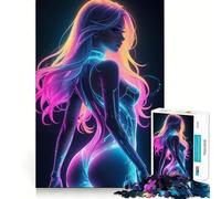 Rompecabezas de 1000 Piezas con diseño de Mujer Sexy bajo Luces de neón para Adultos Juguete de lógica precisa para el hogar y el Ocio Regalo sincero 38x52cm